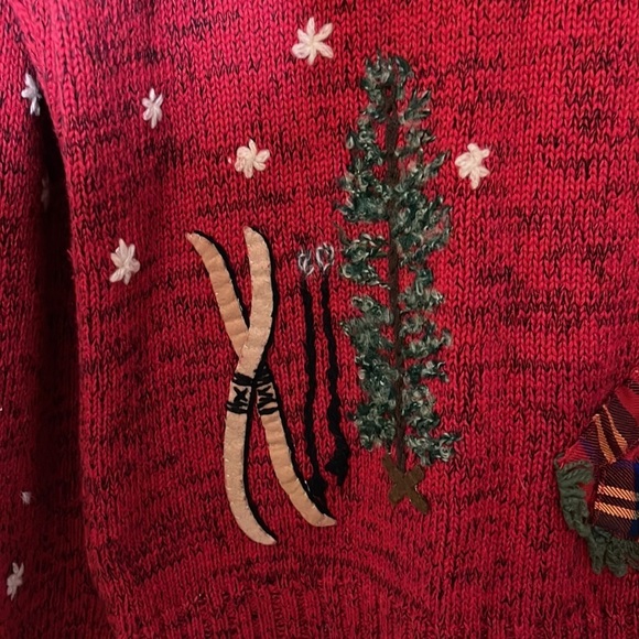 Coldwater Creek Red Knit Ugly Holiday Sweater Cardigan Winter Activities Medium - Picture 14 of 16